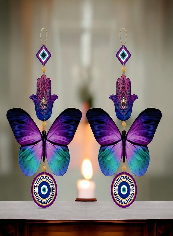 IMAGICART Engineered Wood Butterfly Evil Eye Wall Hanging for Door Entrance,Decorative Wall Hanging for Elegant & Protection,Unique Design Nazar Battu/Suraksha Kawach (Pack of 2),Multi Color - Image 1